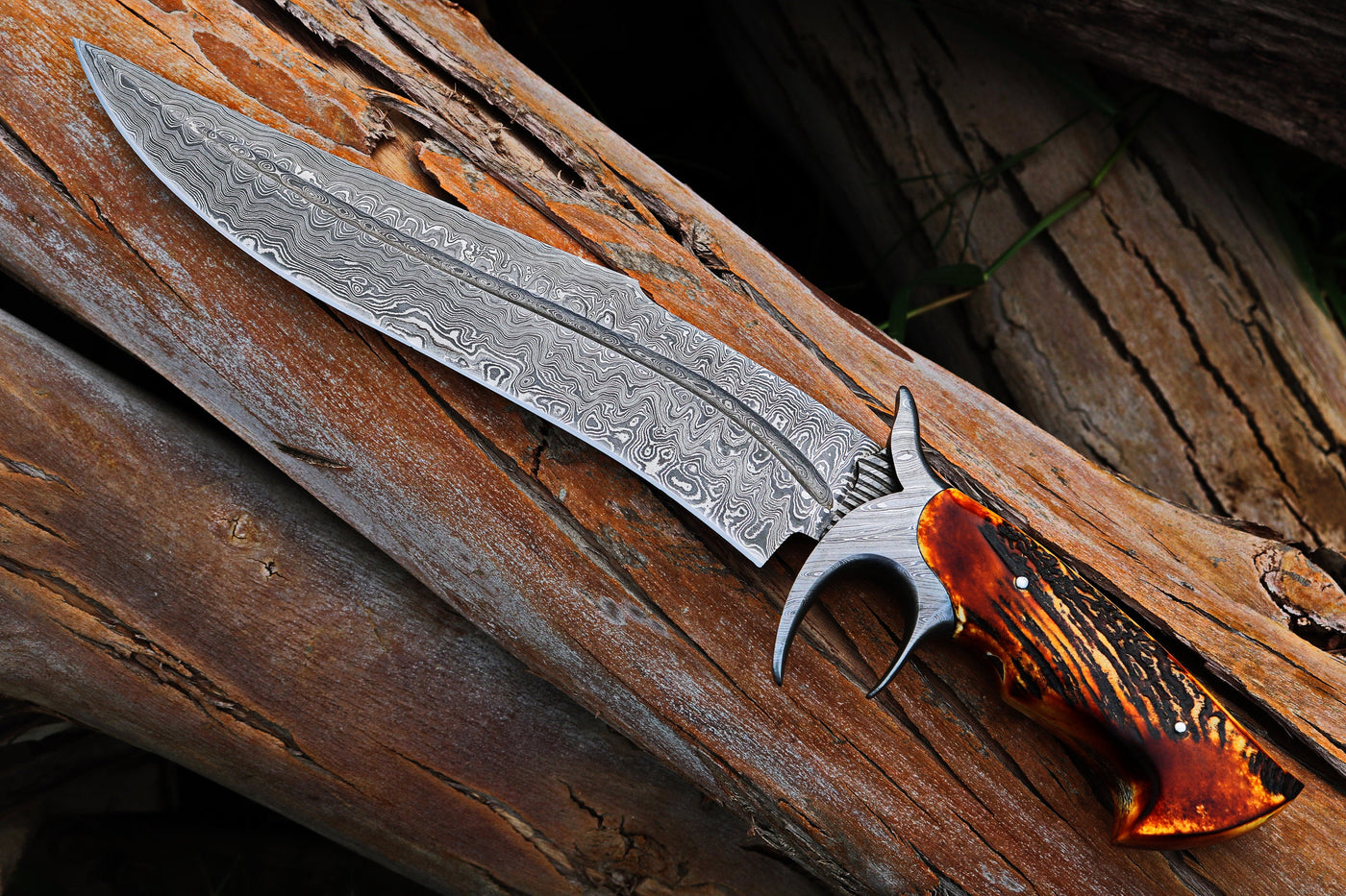 Custom Handmade RED DRAGON SLAYER Bowie Knife with Leather Sheath for Hunters