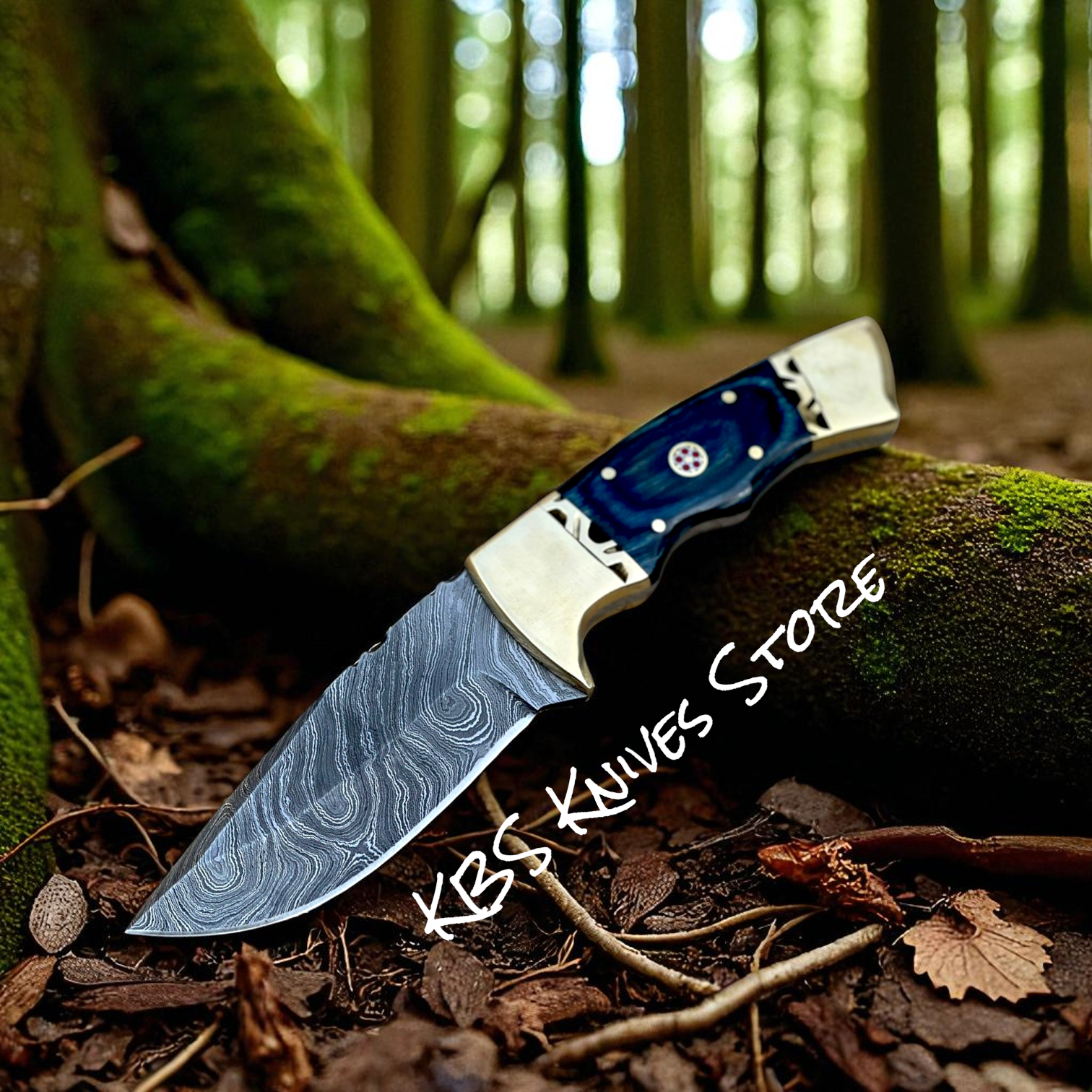 Custom Skinning Knife with Damascus Blade and Exotic Wood Handle