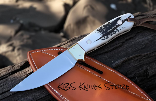 Custom cowboy knifes with 3.5 inch D2 steel blade and antler horn handle