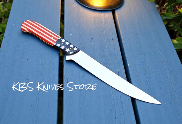 Boning Knife – Fillet Knife with D2 Steel Blade & American Flag Epoxy Resin Handle

