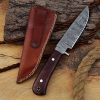 Damascus Steel Blade Knife with Rosewood Handle and Damascus Guard