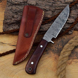 Damascus Steel Blade Knife with Rosewood Handle and Damascus Guard