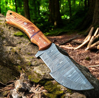 Damascus Steel Tracker Knife with 5.5-inch Blade and Olivewood Handle
