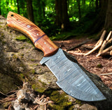 Damascus Steel Tracker Knife with 5.5-inch Blade and Olivewood Handle
