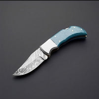 Everyday Carry Knife with Leather Sheath and 2.5-Inch Damascus Steel Blade