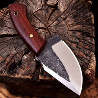 Forged 1095 High Carbon Steel Knife with Rosewood Handle and Premium Leather Sheath