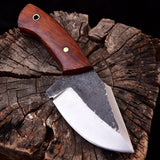 Full Tang High Carbon Steel Skinning Knife with Rosewood Handle and Leather Sheath