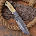 Handcrafted Damascus Steel Blade Knife with 9-Inch Length and Bone Handle