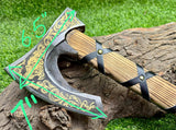 Handcrafted Viking Hatchet with engraved 1095 steel blade and ash wood handle