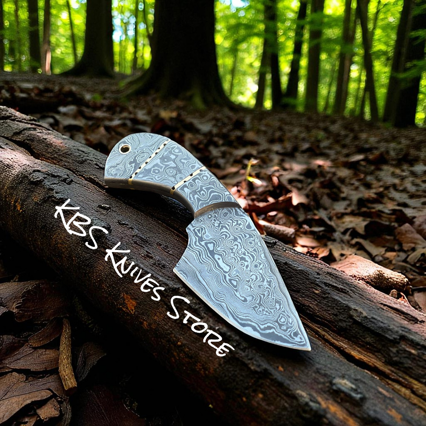 Handmade Damascus Skinning Knife with Brass Spacer Handle