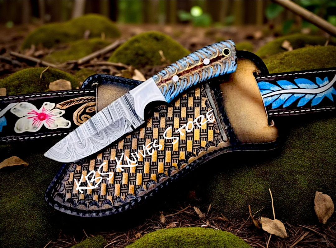 Handmade Ranch Knife with 3.75" Damascus Blade & Western Sheath