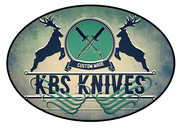 Logo of KBS Knives with two deer silhouettes and a knife in the center on a green and brown background.