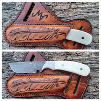 Custom Damascus Utility Knife with Bone Handle