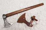 Tomahawk axe with forged 1095 steel blade and rosewood handle
