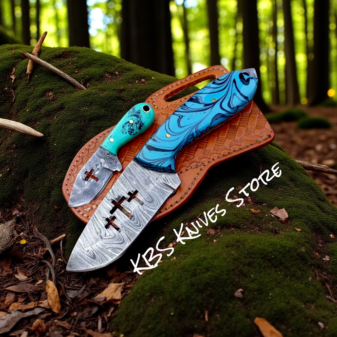 Western Knife Set with Resin Handle & Damascus Blades