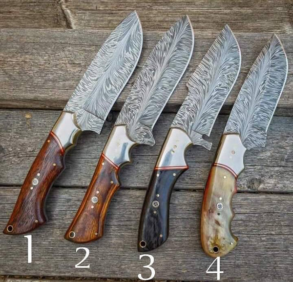 Feather Damascus Steel Hunting Knife