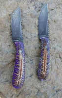 Skinning Knife with Raindrop Damascus Steel Blade and Epoxy Pine-cone Resin Handle