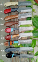 Collection of Cowboy Ranch Knives with Damascus Steel Blades and Various Handle Materials
