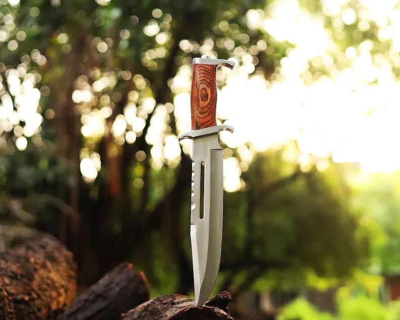 Rambo Knife – Handmade D2 Steel Survival Blade with Blood Groove & Exotic Pakka Wood Handle

