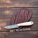 Buckaroo Belt Knife – 6.25" Damascus Steel Blade with Bone Handle & Leather Sheath

