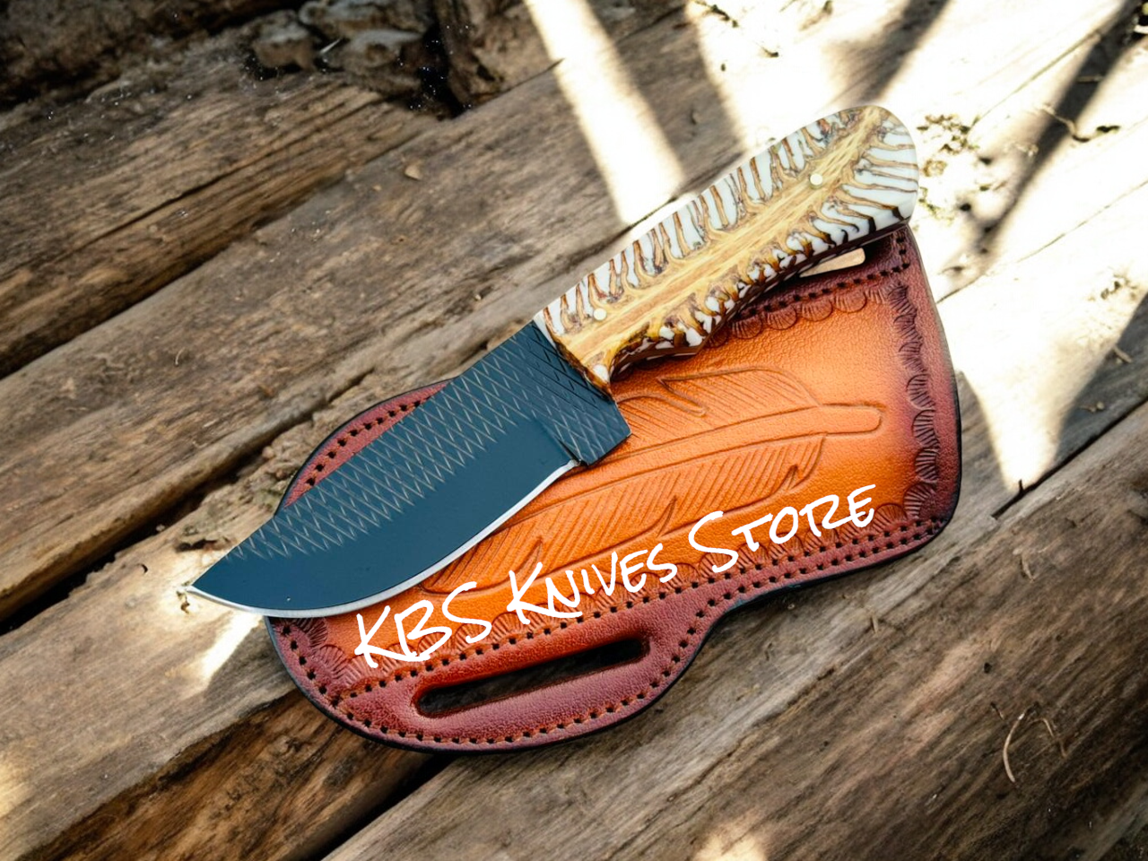 Cowboy Sheath Knife – 4" Black Powder Coated Rasp Steel Blade