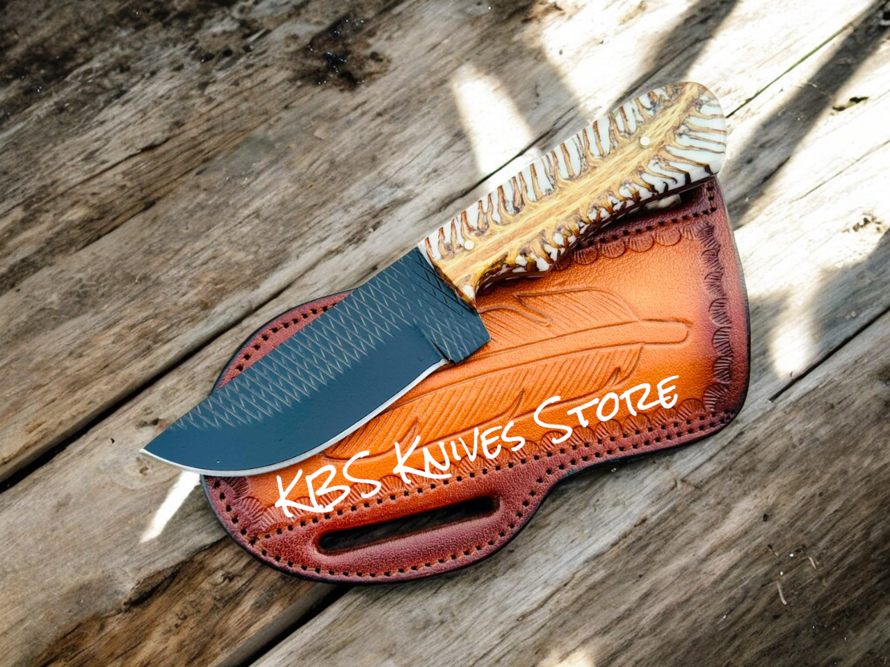 Cowboy Sheath Knife – 4" Black Powder Coated Rasp Steel Blade