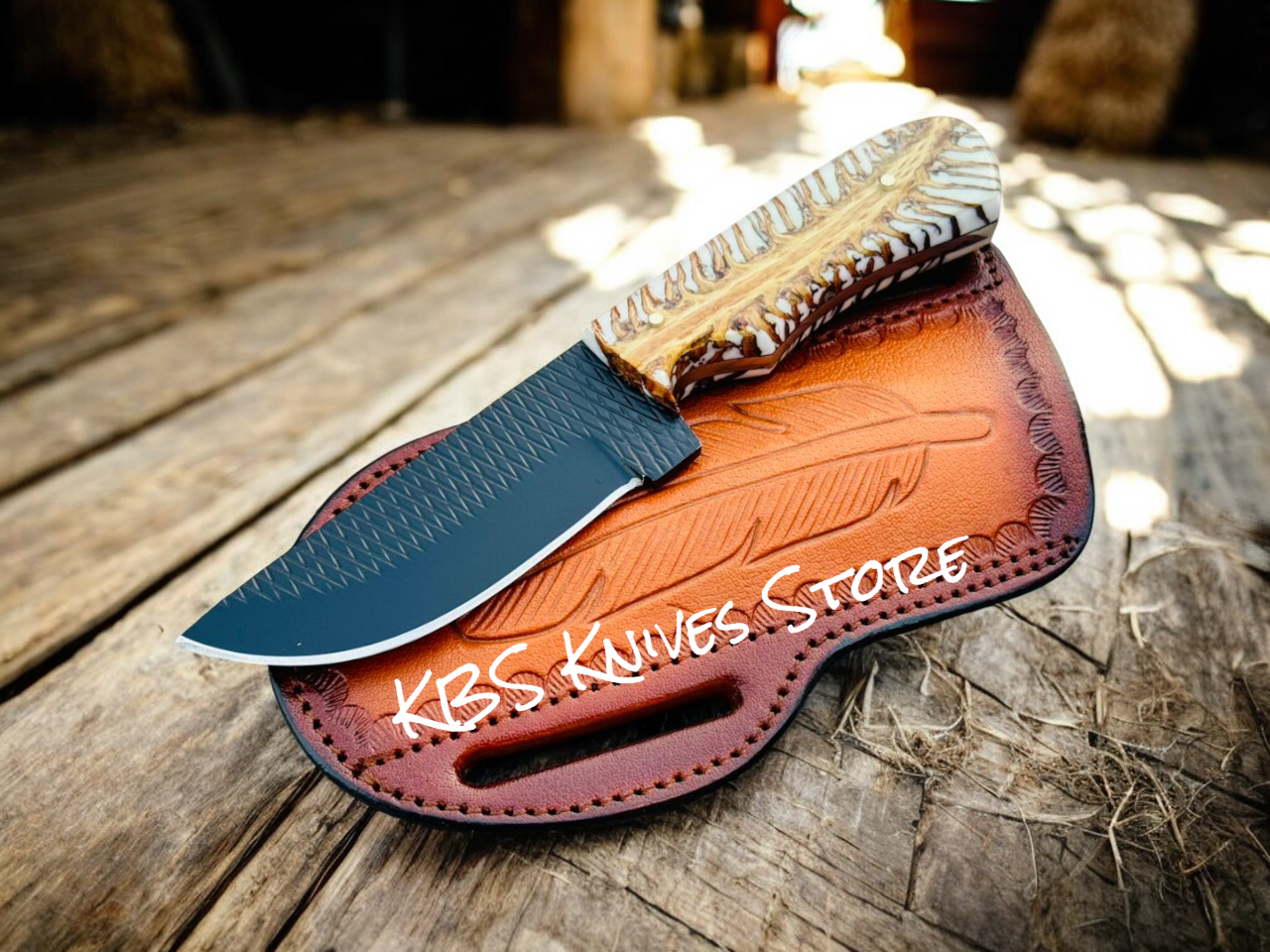 Cowboy Sheath Knife 4" Blade – Rasp Steel with Pine Cone Resin Handle