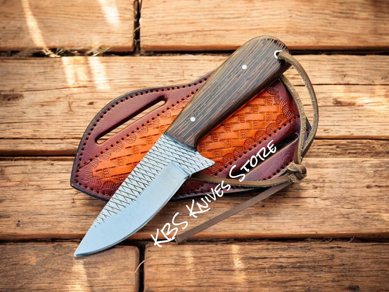 Western Knife and Sheath – 3.75" Rasp Steel Blade with Wenge Wood