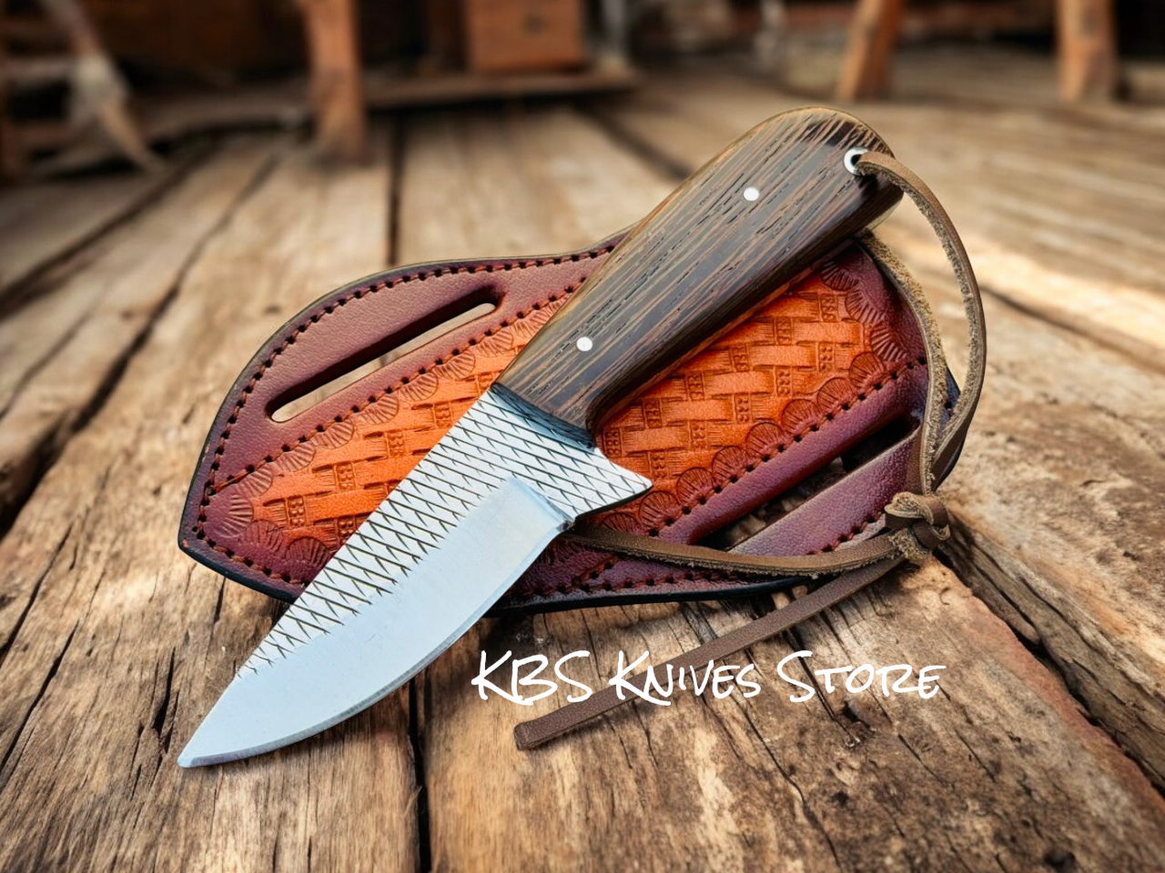 Western Knife and Sheath – Rasp Steel Blade with Wenge Wood