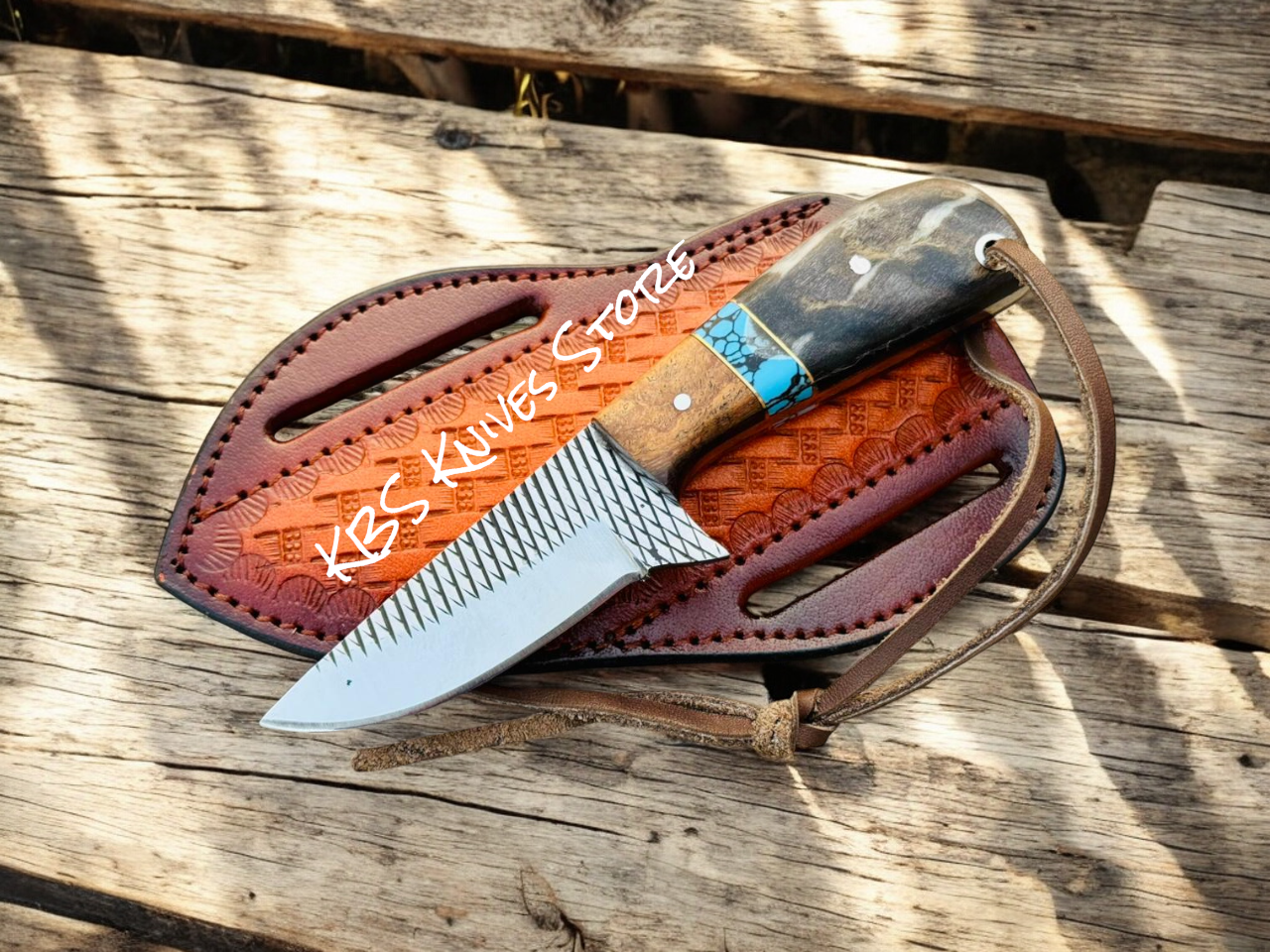 Small Cowboy Knife with Belt Sheath – 3" Rasp Steel & Sheep Horn