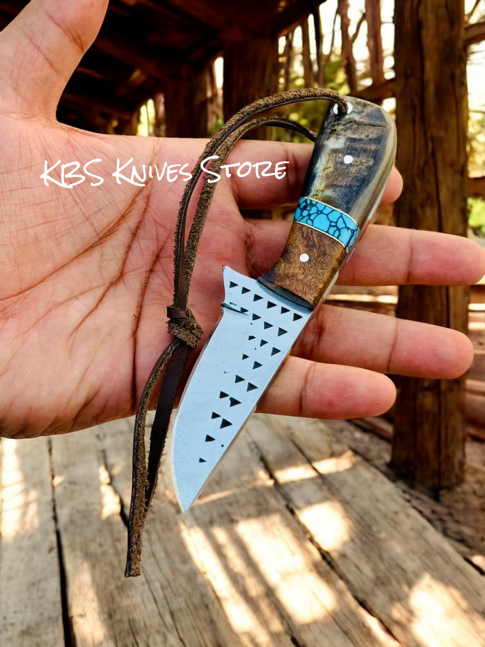 Small Cowboy Knife with Belt Sheath – 3" Rasp Steel & Sheep Horn