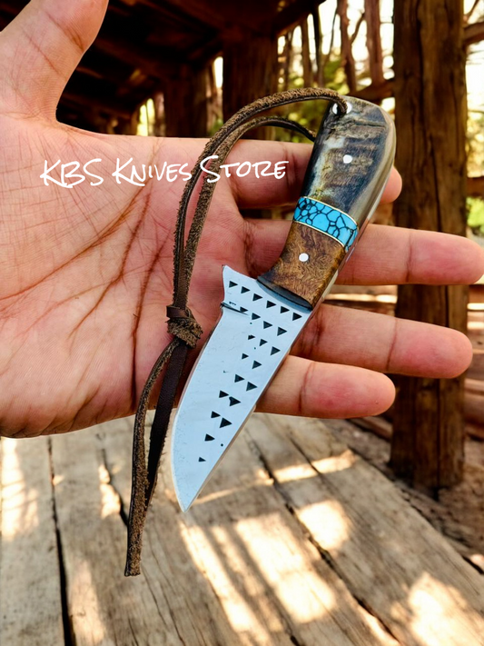 Small Cowboy Knife with Belt Sheath – 3" Rasp Steel & Sheep Horn