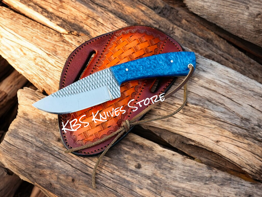 Cowboy Knife with Pancake Sheath – 3.5" Rasp Steel Blade, Pearl Resin Handle