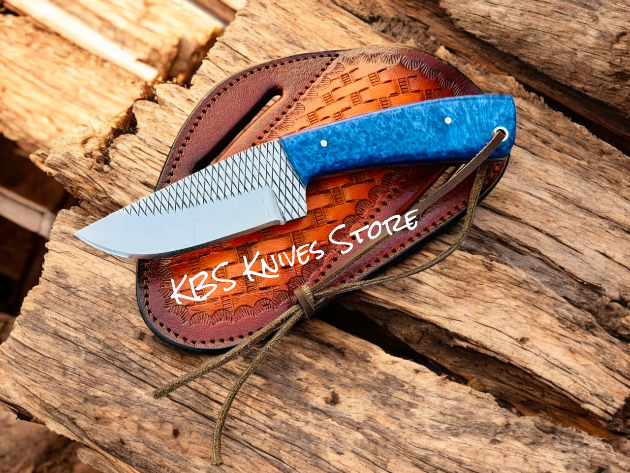 Cowboy Knife with Pancake Sheath – Blue & Black Pearl Resin