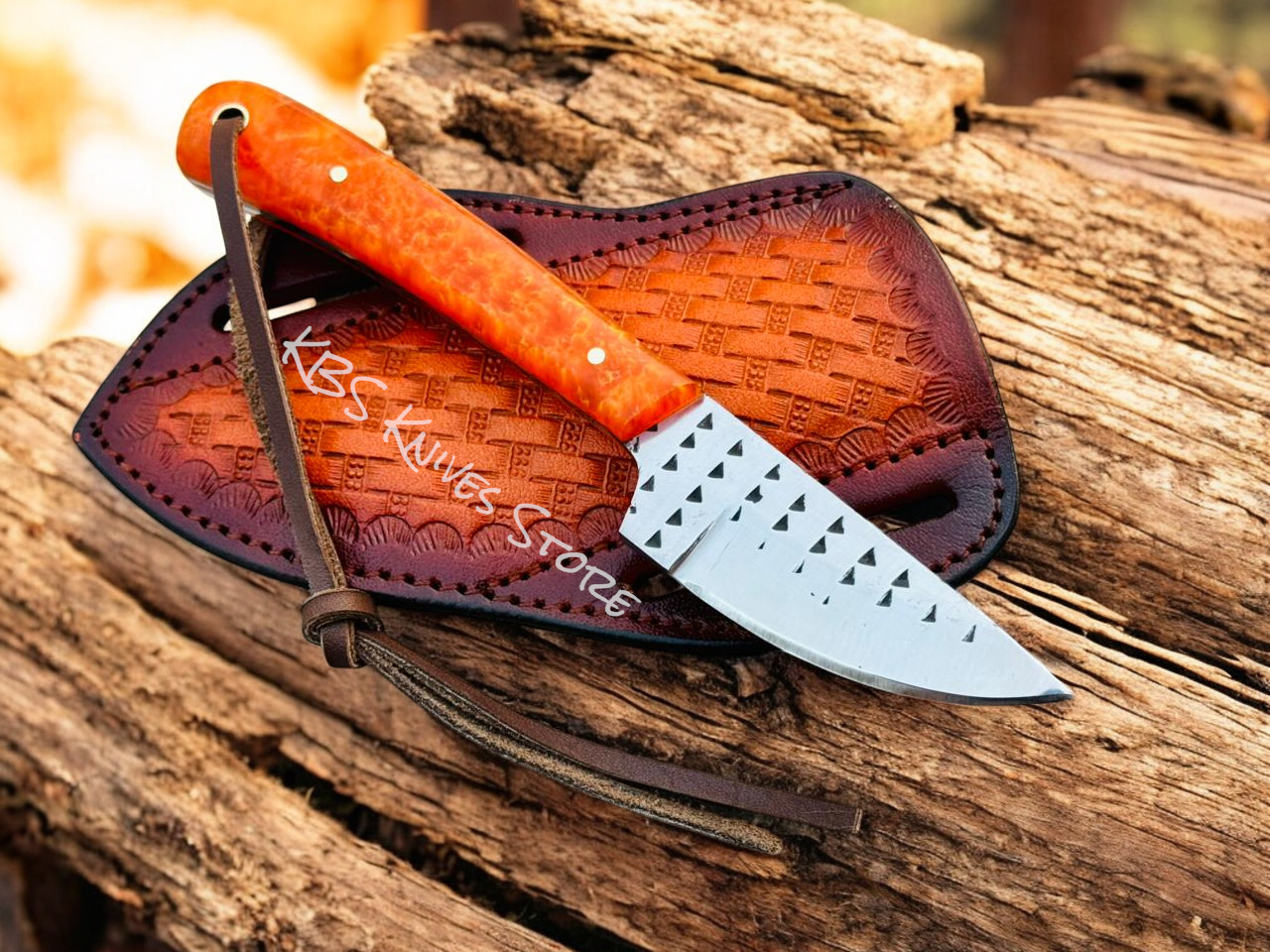 EDC Deer Skin Knife – Handmade 3" Rasp Steel Blade with Leather Sheath