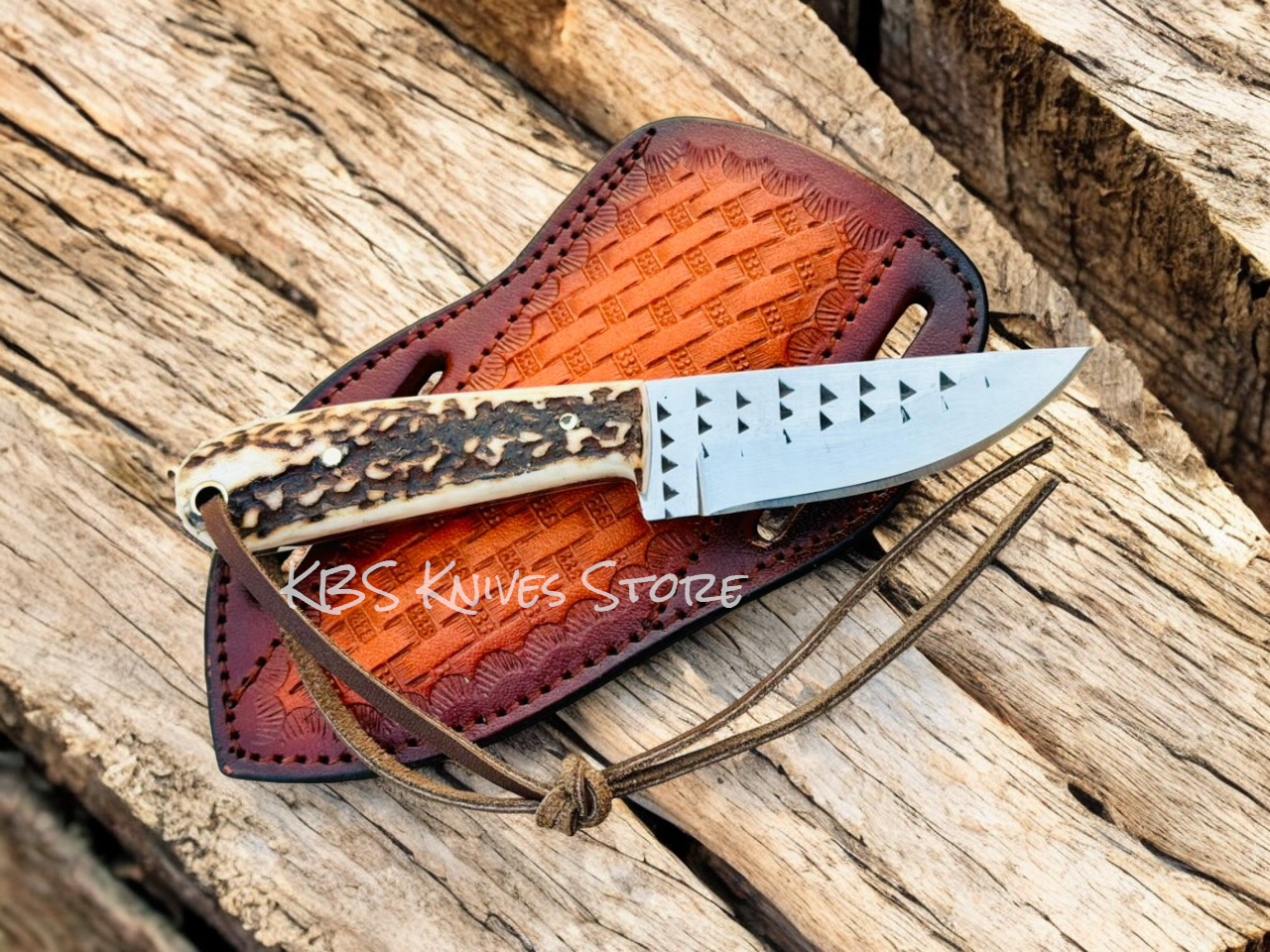 Cowboy Knife and Sheaths – Handmade 3" Rasp Steel Blade with Antler Horn Handle