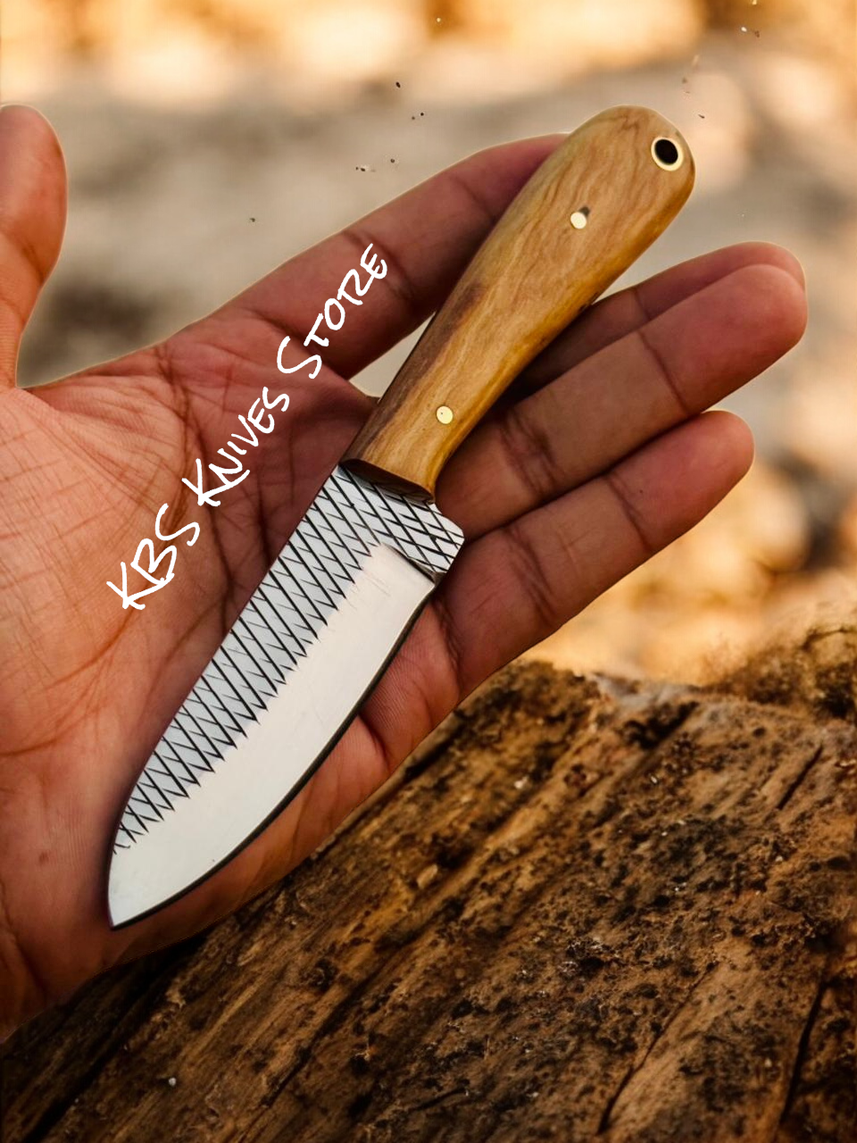 Horizontal Belt Knife – 7" Rasp Steel with 3.5" Blade & Olivewood Handle