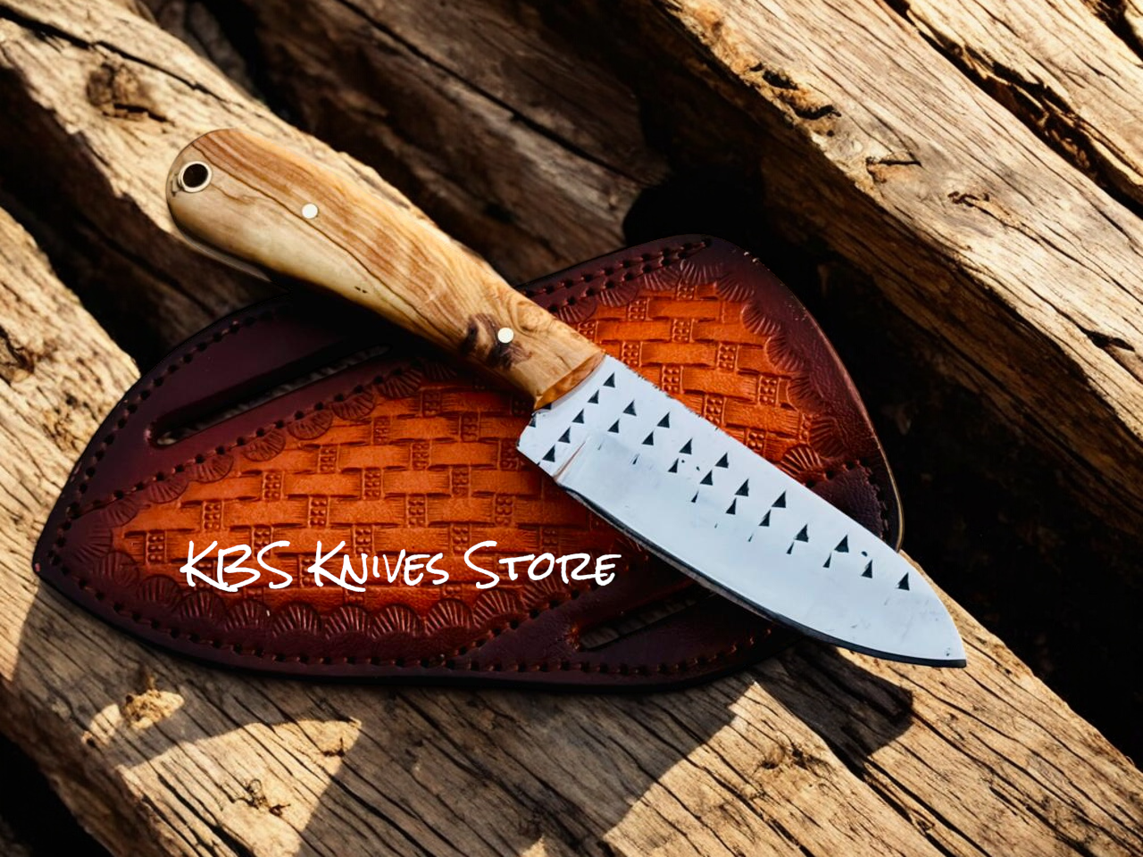 Horizontal Belt Knife – 7" Rasp Steel with 3.5" Blade & Olivewood Handle
