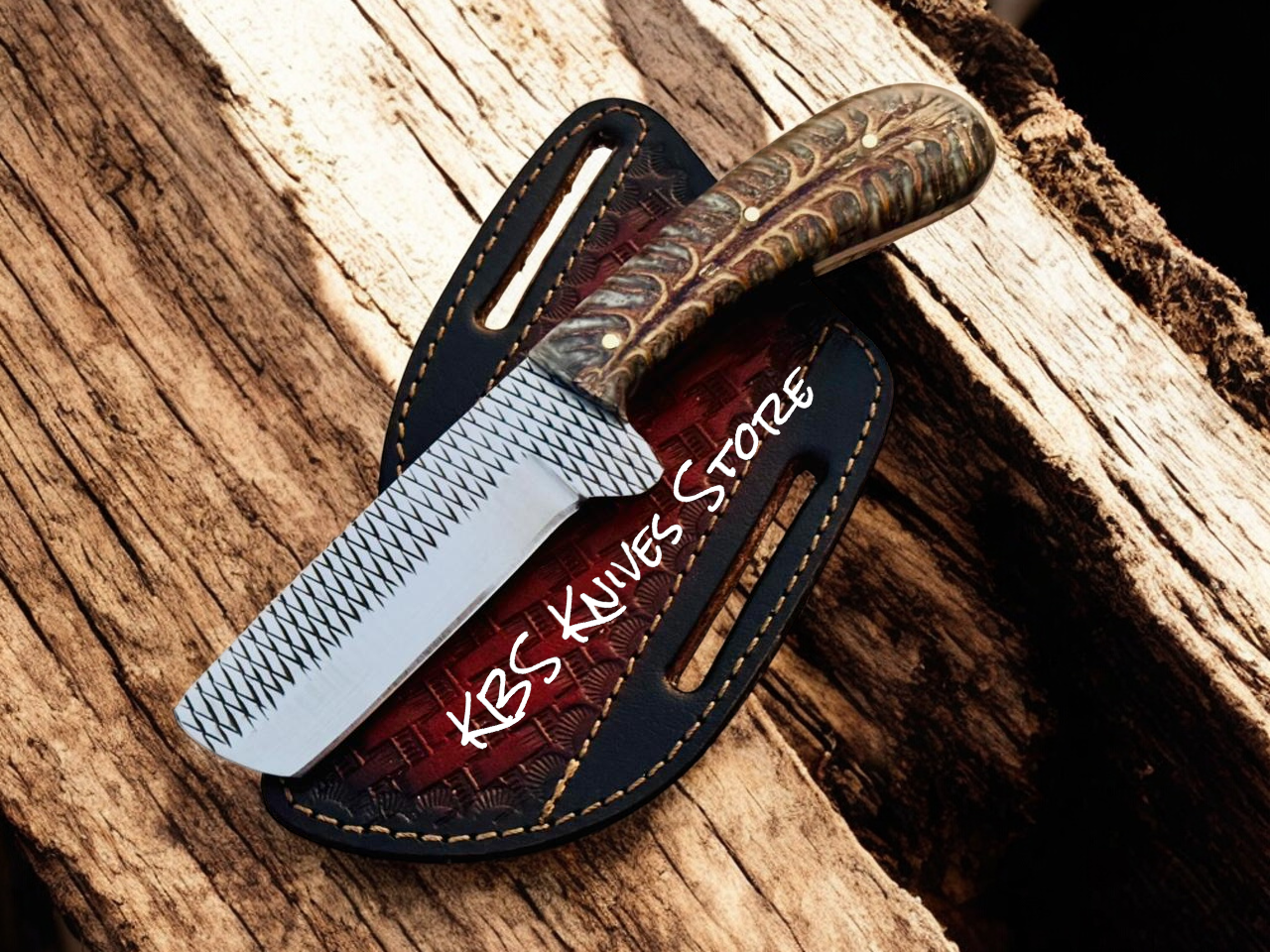 Western Bull Cutter Knife – 3.75" Rasp Steel Blade w/ Leather Sheath