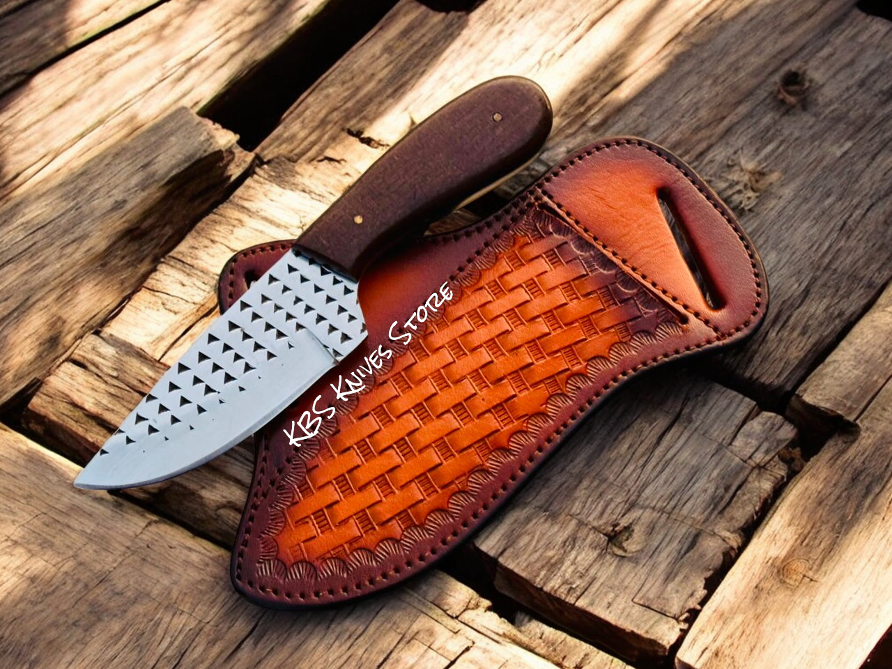 Custom Sheath Knife – 3.75" Rasp Steel Blade with Micarta Handle