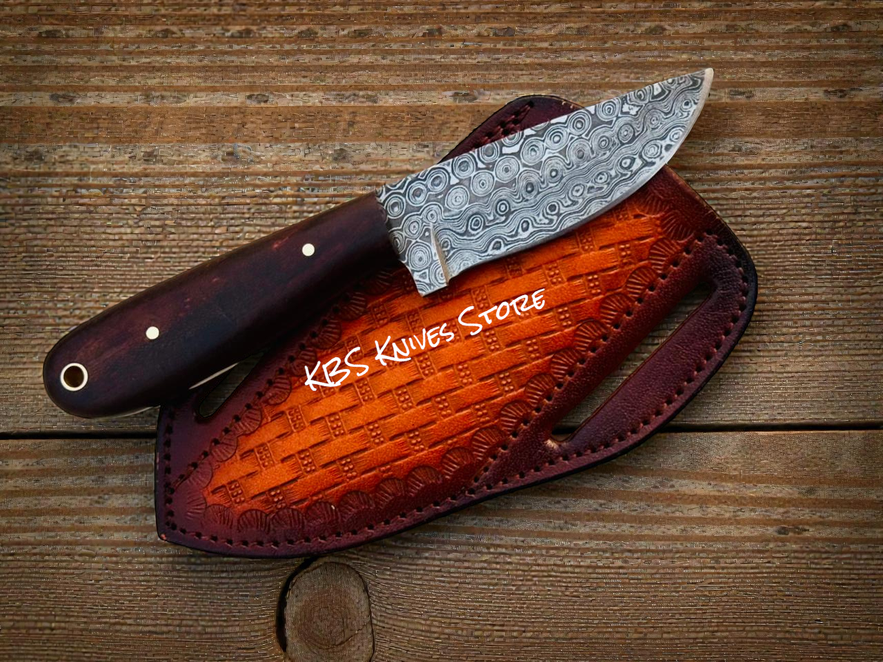 Handmade Cowboy Knife for Cattle Ranching – Damascus & Rosewood