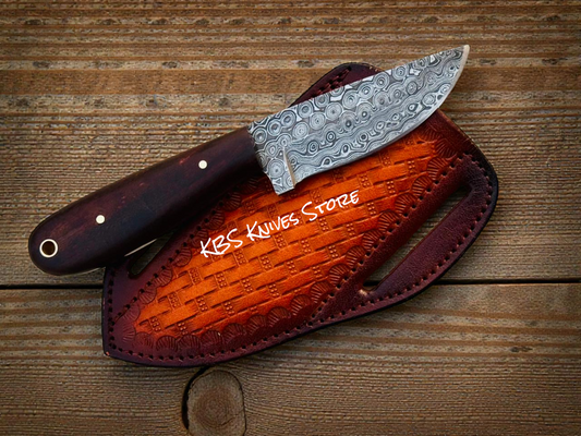 Handmade Cowboy Knife for Cattle Ranching – Damascus & Rosewood