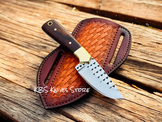 Western Saddle Carry Cowboy Knife – 2.8" Rasp Steel Blade with Rosewood Handle