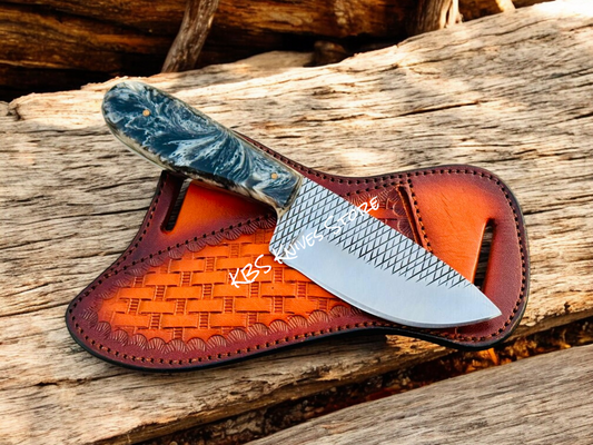 Rugged Cowboy Knife for Field Dressing – 4" Rasp Steel Blade & Epoxy Handle