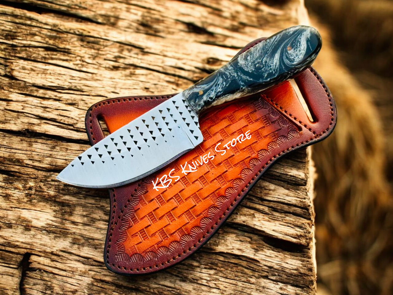 Rugged Cowboy Knife for Field Dressing – 4" Rasp Steel Blade & Epoxy Handle