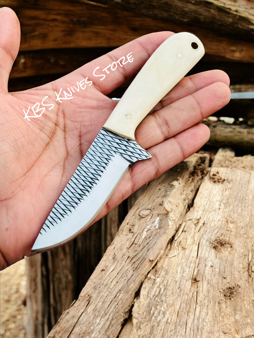 Cowboy Bush Knife with 3.6" Rasp Steel Blade & Deer Bone Handle