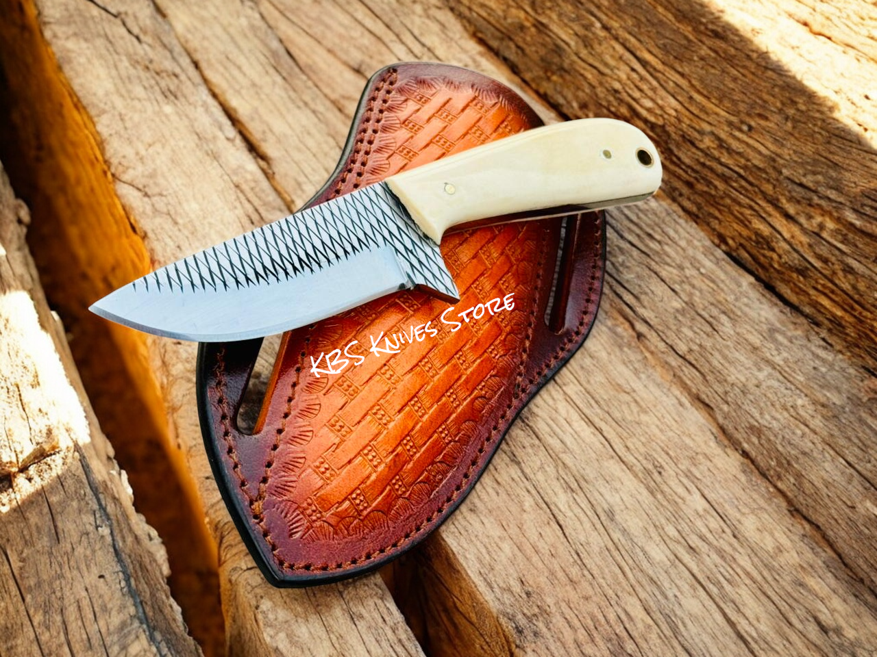Cowboy Bush Knife with 3.6" Rasp Steel Blade & Deer Bone Handle