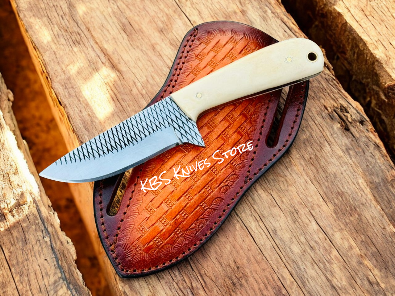 Cowboy Bush Knife with 3.6" Rasp Steel Blade & Deer Bone Handle