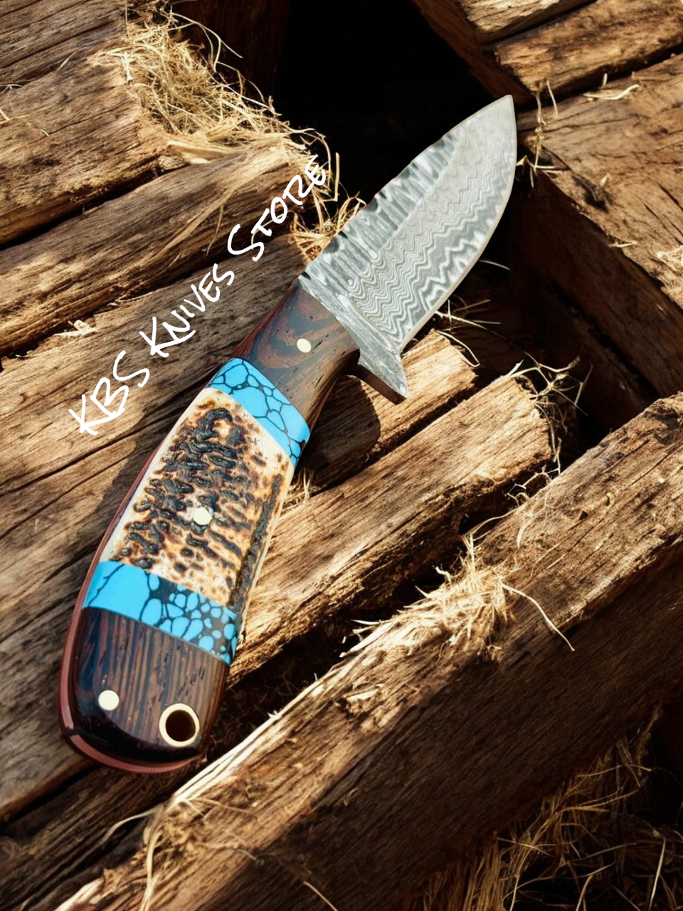 Dallas Cowboys Knife Set – 3.75" Damascus Blade with Antler & Turquoise