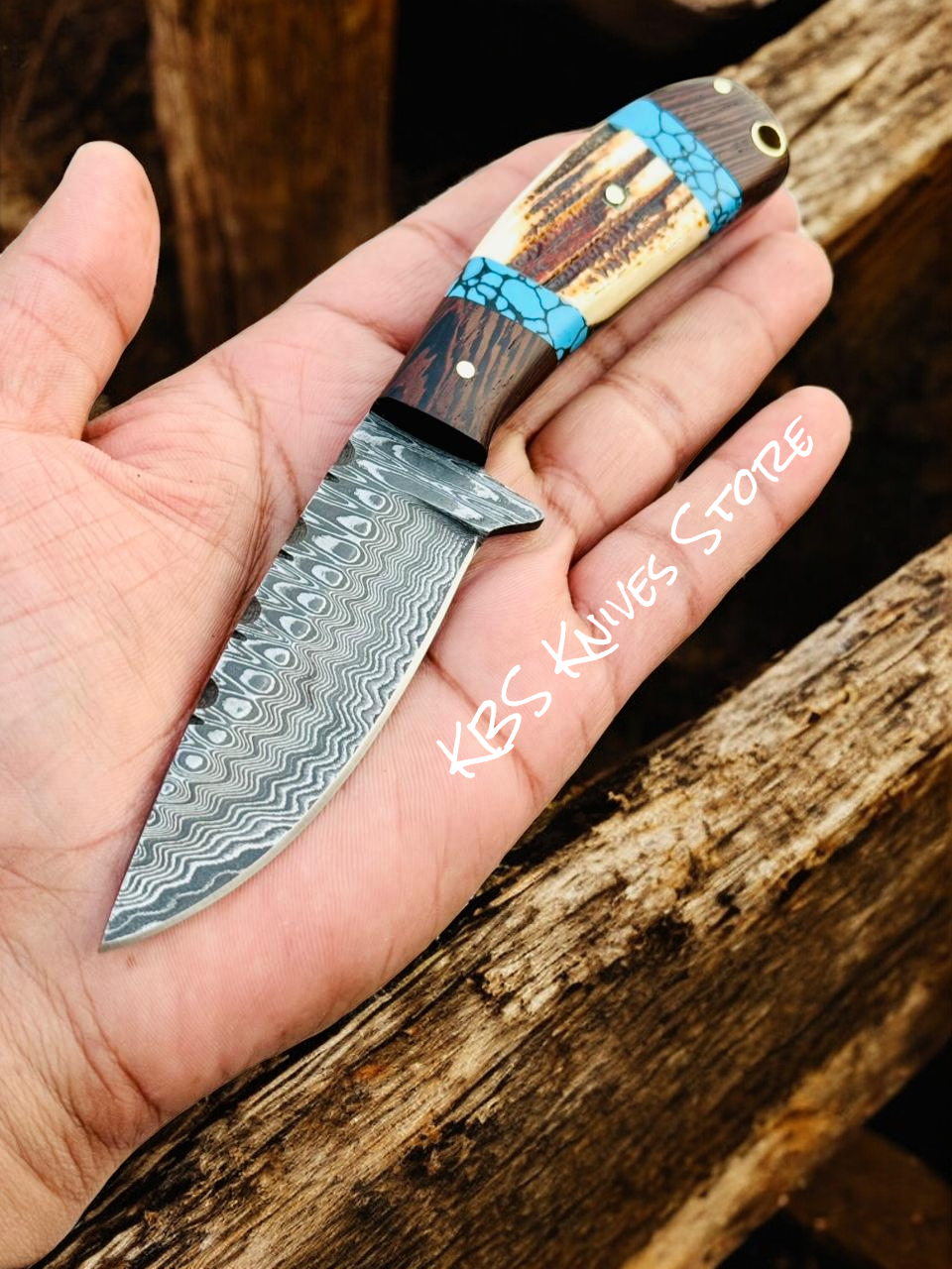 Dallas Cowboys Knife Set – 3.75" Damascus Blade with Antler & Turquoise